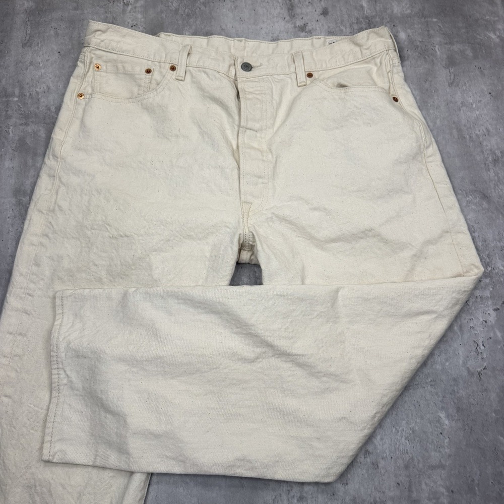 Levis 501 Mens 40x30 White Oak Cone Denim Original Fit Jeans Cream Off-White
